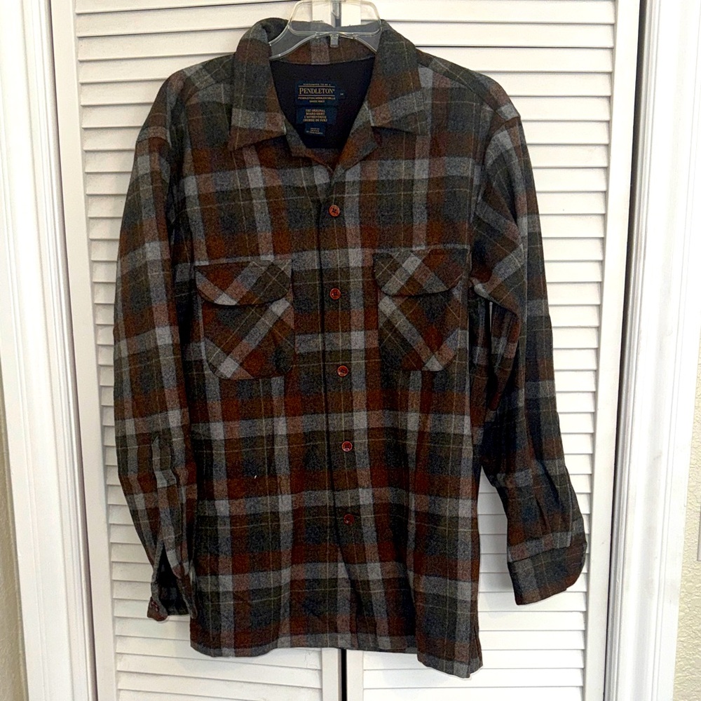 Pendleton Men's Checkered Shirt Jacket - Brown and Gray - M